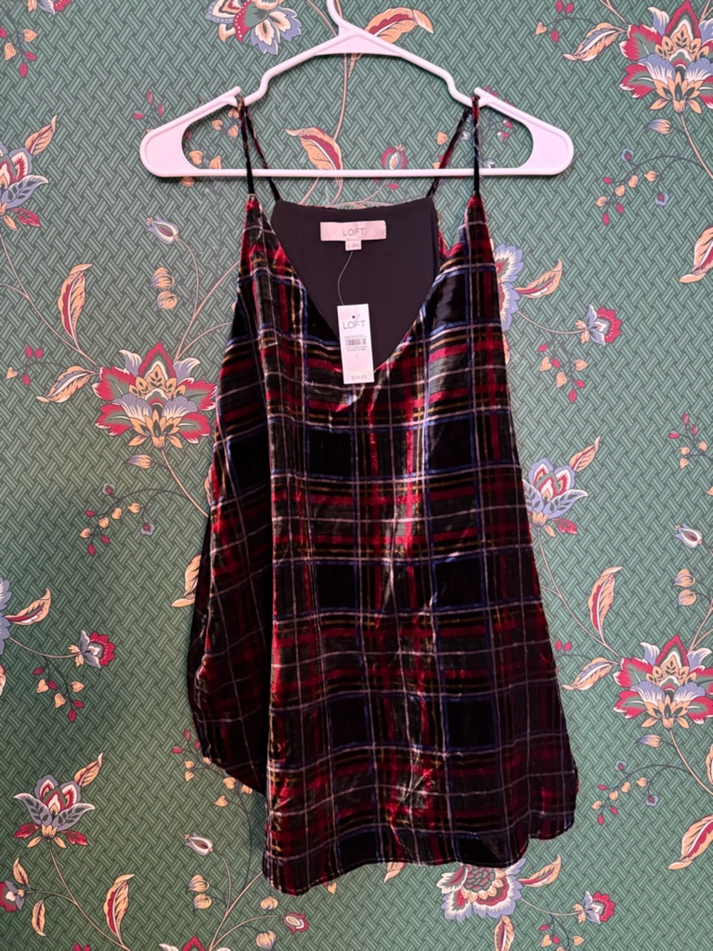 LOFT Velvet Plaid Cami in Red, Black & Blue